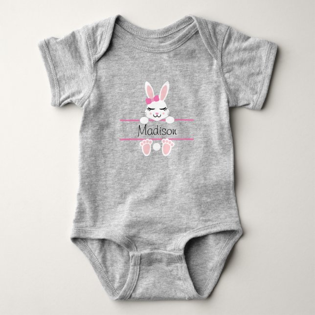 Body Joli lapin de Pâques Monogramme Ajouter le nom Fil (Devant)