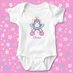 Body Joli Licorne Couleurs Pastel Arc-en-Ciel Nom Perso