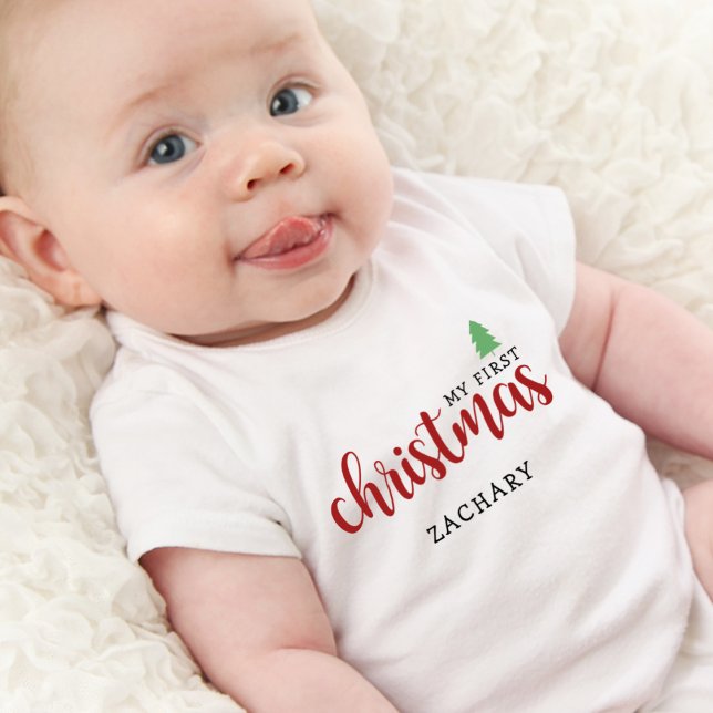 Body Joli Mon Premier Noël Nom (Cute My First Christmas Name Baby Bodysuit)