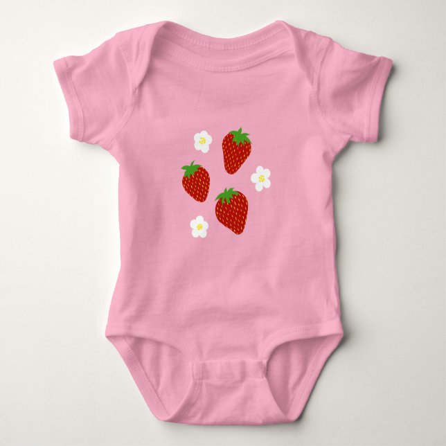 Body Joli motif de fraise sur fond rose (Devant)