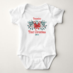 Body Joli Nœud et Fleur Premier Noël de Bébé