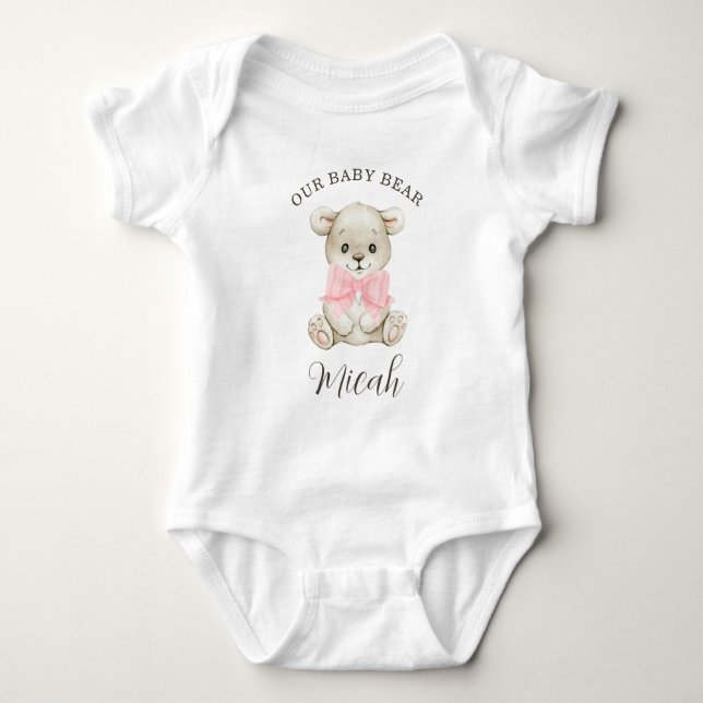 Body Joli Ours Bébé à l'Arceau Rose Aquarelle (Devant)