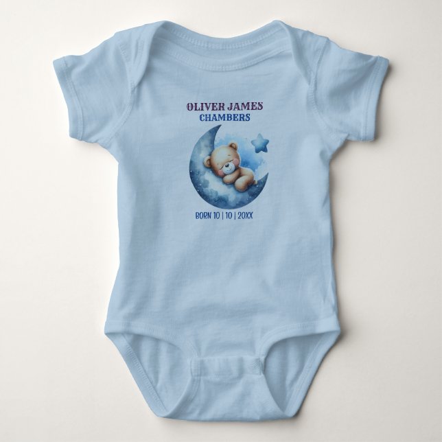 Body Joli Ours Bleu Bébé Croissant de Lune (Devant)