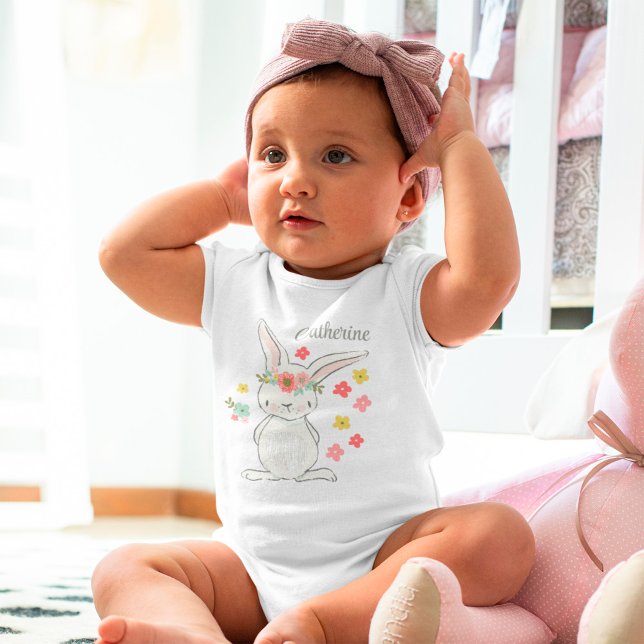 Body Joli petit lapin avec des fleurs fille personnalis (Créateur téléchargé)