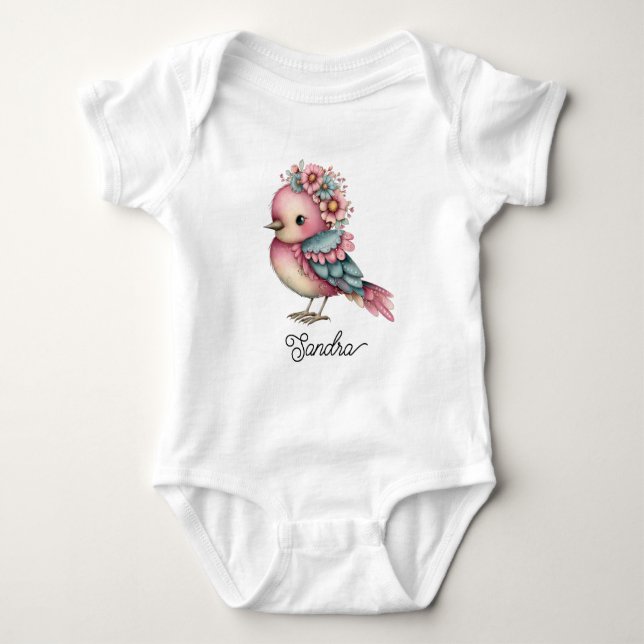 Body Joli Petit Oiseau avec Fleurs (Devant)