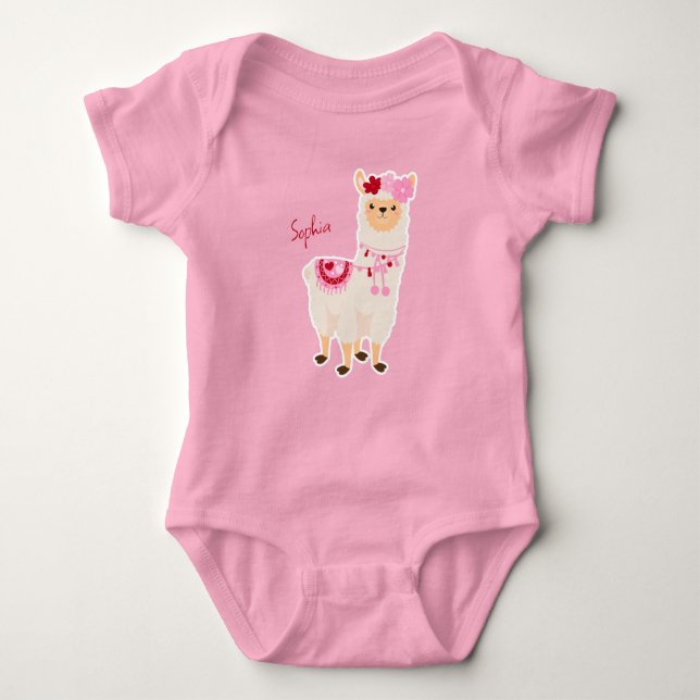 Body Joli rose Saint Valentin Llama Little Girl Name (Devant)