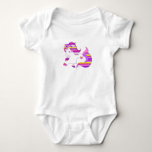 Body Joli T-Shirt Licorne à Rayures Violettes et Roses
