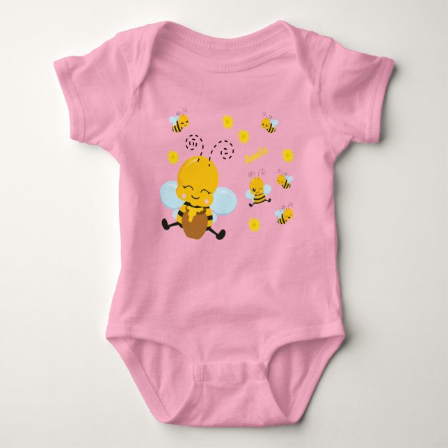 Body Jolie Bumble Bee avec Fleurs Rose (Devant)