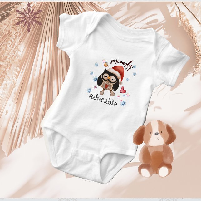 Body Jolie petite fille de chouette de Noël (Cute Christmas owl little girl T-Shirt Baby Bodysuit)