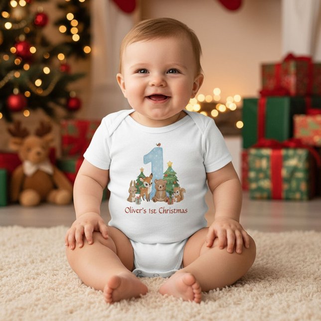 Body Jolis Animaux de la Forêt Premier Noël Bébé Bleu 1 (Créateur téléchargé)