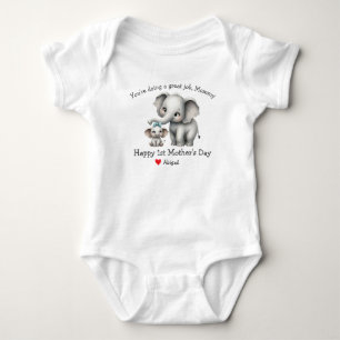 Body Joyeuse 1ère fête des Mères Maman et bébé Éléphant