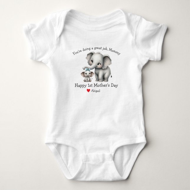 Body Joyeuse 1ère fête des Mères Maman et bébé Éléphant (Devant)