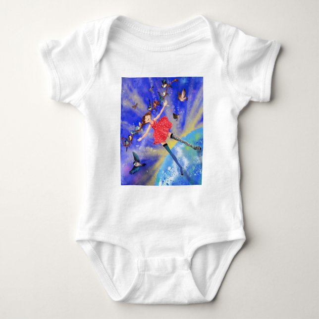 Body Joyeuse fille avec oiseaux Bébé Bodysuit (Devant)
