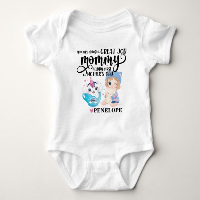 Body Joyeuse première fête des mères Bébé fille + Kitty (Devant)