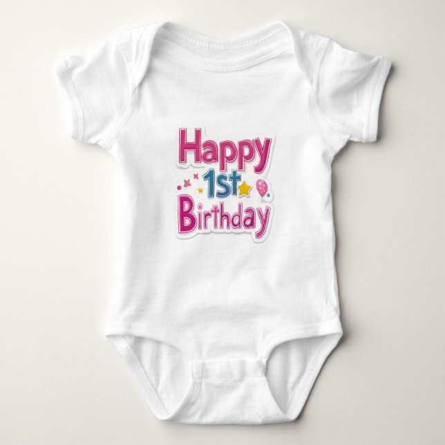 Body Joyeux 1er Anniversaire – Conception Rose Mignonne (Devant)