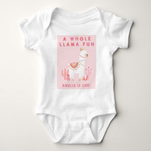 Body Joyeux 1er Anniversaire Lama Mignon Rose (Devant)