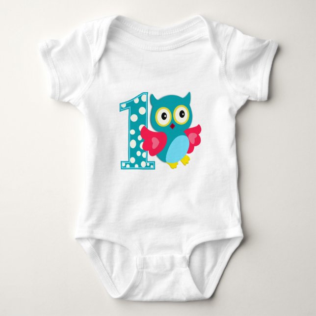 Body Joyeux hibou pour le premier anniversaire (Devant)