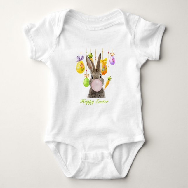 Body Joyeux lapin de Pâques soufflant rose bulle gomme (Devant)