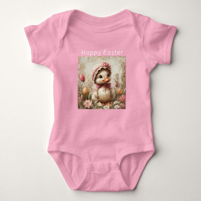 Body Joyeux Pâques Caneton Tulipes Bonnet Rose Margueri (Devant)