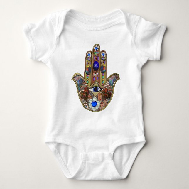 Body Judaica Hamsa Coeurs Fleurs Opal Art Imprimer (Devant)