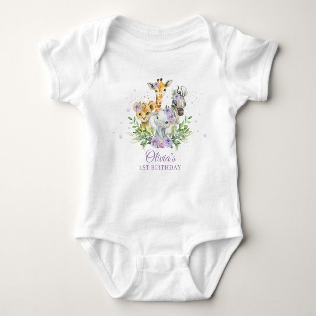 Body Jungle Animal Purple Floral 1er Anniversaire (Devant)
