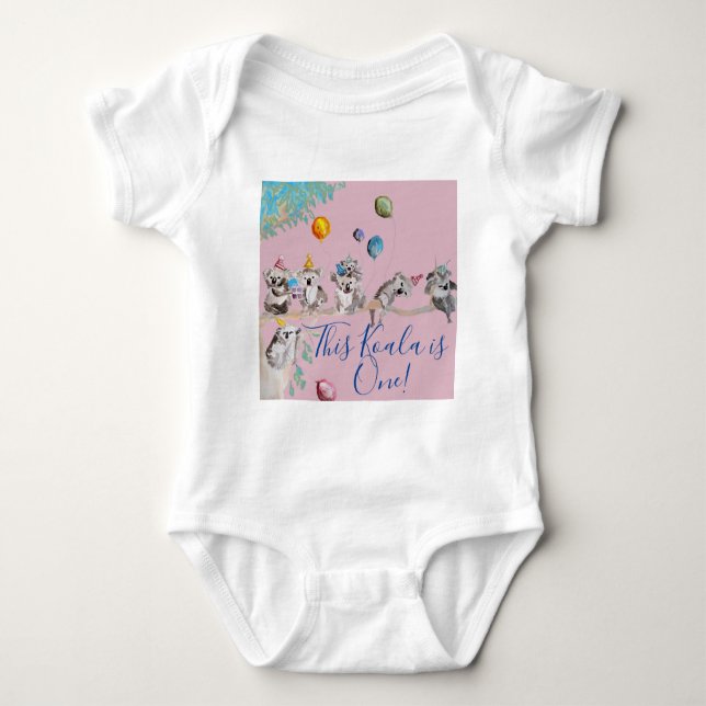 Body Koala Mignon Premier Anniversaire Aquarelle Rose P (Devant)