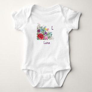 Body L Luna Lettre Personnalisée Nom, Fleurs de Rose