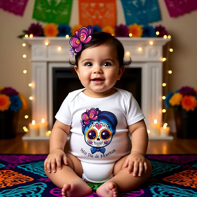 Body 🌹 La Catrina Dia de Muertos en bleu 🌹 (🌹La Catrina Dia de Muertos in blue 🌹 Baby Bodysuit)