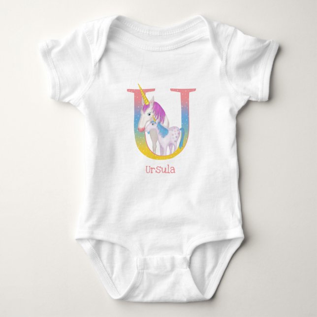 Body L'animal ABC U est pour unicorne bébé bodysuit (Devant)