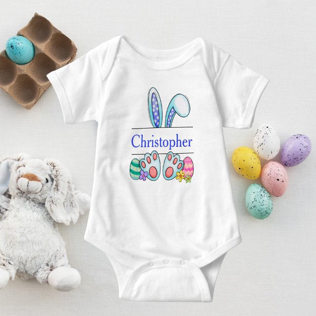 Body Lapin de Pâques bleu monogrammé pour bébé garçon (Créateur téléchargé)