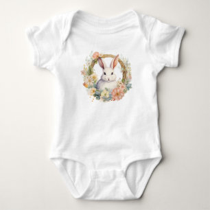 Body Lapin doux avec fleurs de printemps