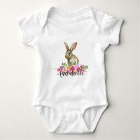 Lapin Lapin Bois Aquarelle Floral Baby Monog
