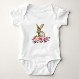 Body Lapin Lapin Bois Aquarelle Floral Baby Monog