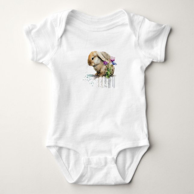 Body Lapin Lapin Boule Aquarelle avec Fleurs (Devant)