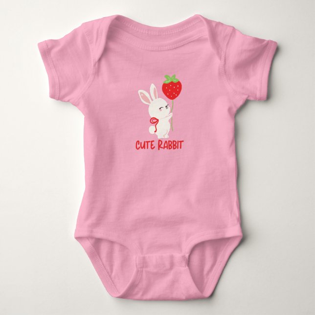 Body Lapin mignon avec design Kawaii de fraise (Devant)