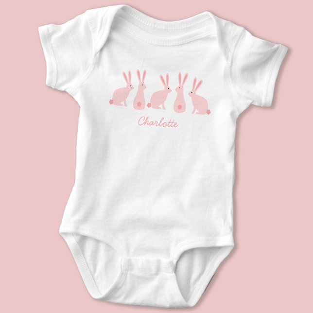 Body Lapin mignon lapins rose Personnalisé (Cute Bunny Rabbit personalized name baby bodysuit)