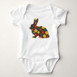 Body Lapin rétro avec des fleurs orange et jaune