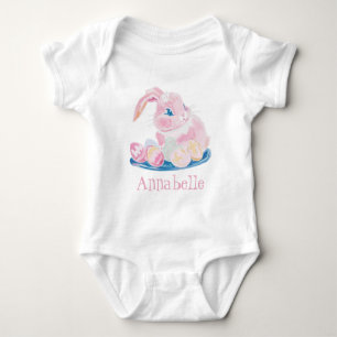 Body Lapin Rose Avec Œufs De Pâques Nom Féminin Blanc