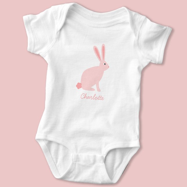 Body Lapin Rose Cute lapin Personnalisé (Cute bunny rabbit personalized name baby bodysuit)