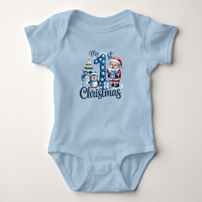 Body Le premier Noël de bébé garçon bleu (Devant)