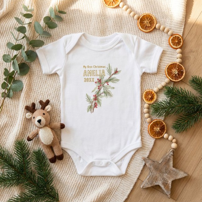 Body Le premier Noël de bébé Holly Feuillage d'hiver (Créateur téléchargé)