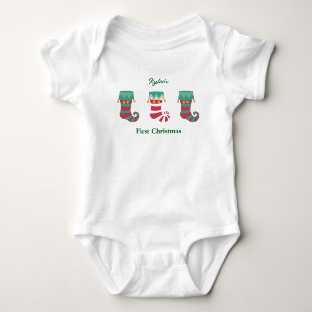 Body Les premiers bas de Noël du bébé Nom personnalisé (Devant)