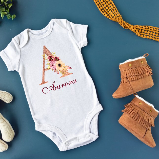 Body Lettre A Monogramme Floral Rose Gold (Créateur téléchargé)