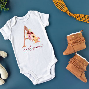 Body Lettre A Rose Floral Monogramme Or