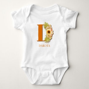 Body Lettre D Monogramme floral de tournesol avec nom
