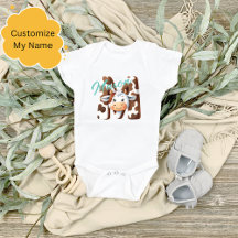 Lettre de vache adorable M Baby Outfit avec nom pe