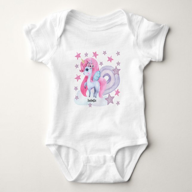 Body Licorne arc-en-ciel aquarelle personnalisée mignon (Devant)