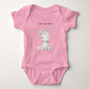 Body Licorne Florale Rose Blanche Mignonne