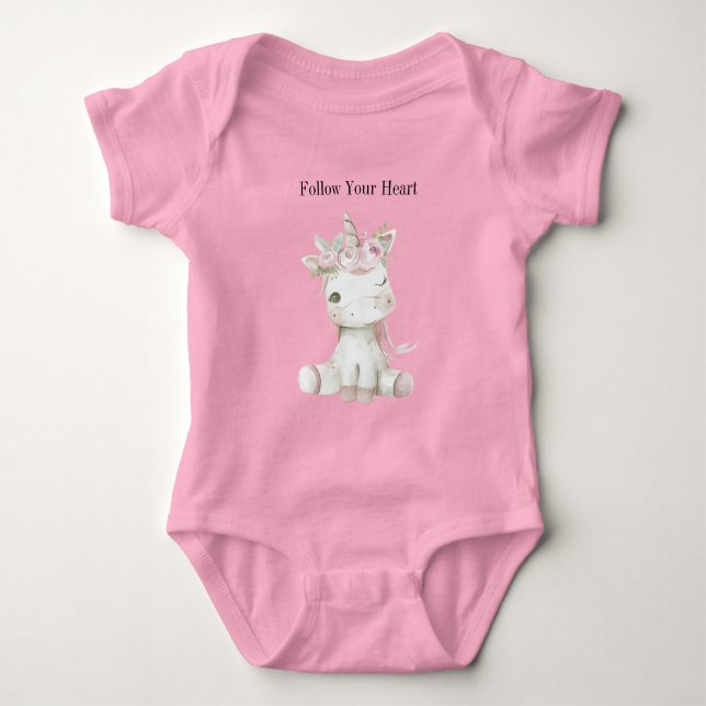 Body Licorne Florale Rose Blanche Mignonne (Devant)