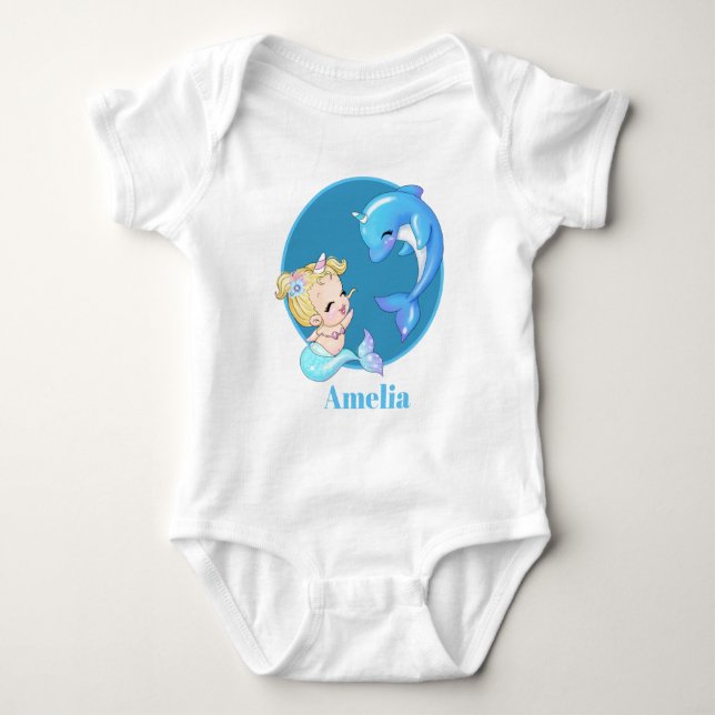 Body Licorne mignonne sirène ajouter nom dauphin bébé f (Devant)